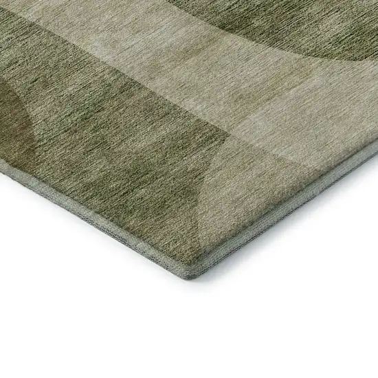 Beige And Olive Green Geometric Washable Area Rug With UV Protection Photo 9