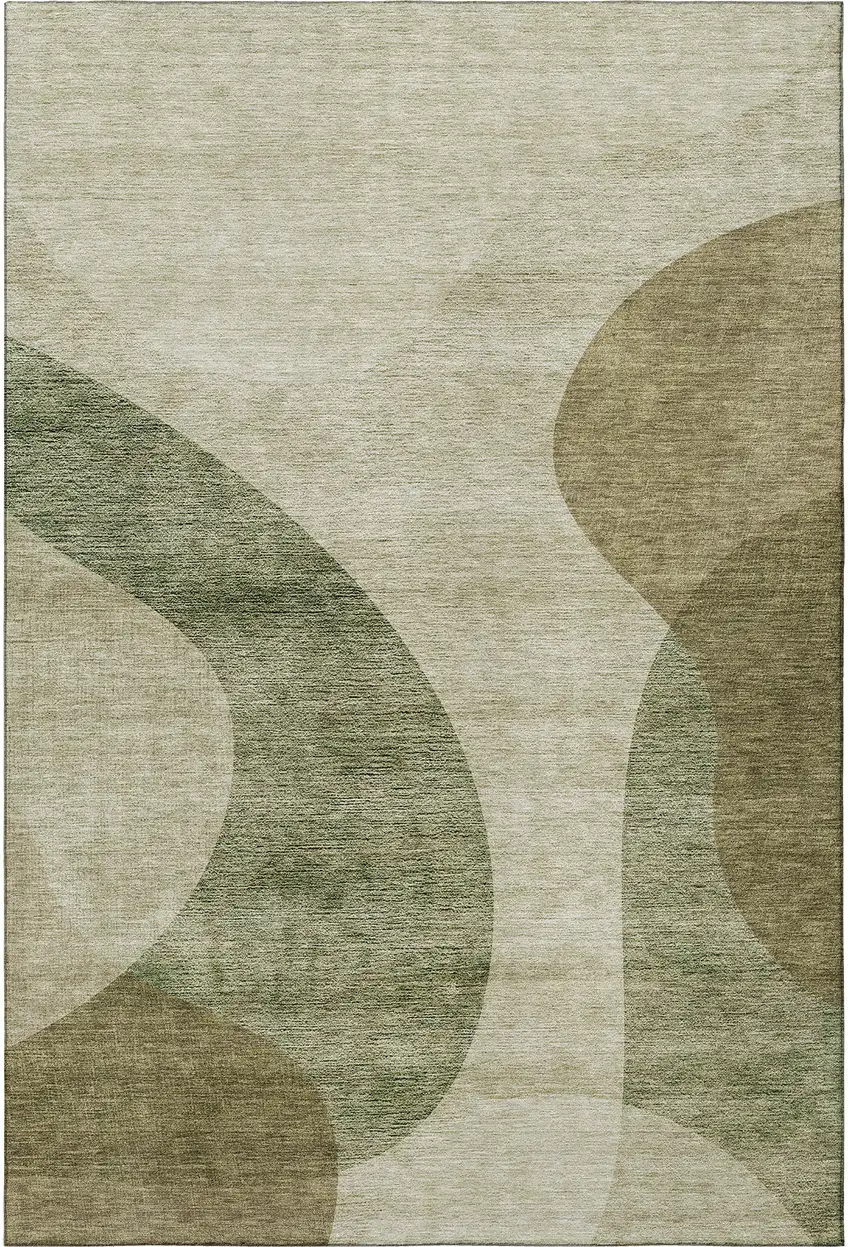 Beige And Olive Green Geometric Washable Area Rug With UV Protection Photo 4