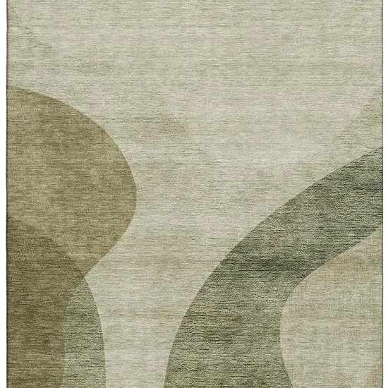 Beige And Olive Green Geometric Washable Area Rug With UV Protection Photo 3