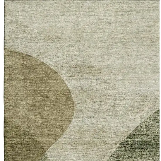 Beige And Olive Green Geometric Washable Area Rug With UV Protection Photo 3