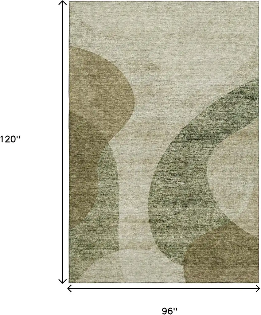 Beige And Olive Green Geometric Washable Area Rug With UV Protection Photo 3