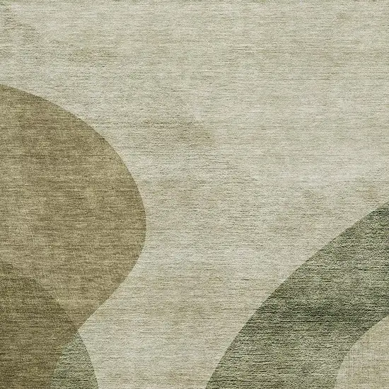 Beige And Olive Green Geometric Washable Area Rug With UV Protection Photo 3