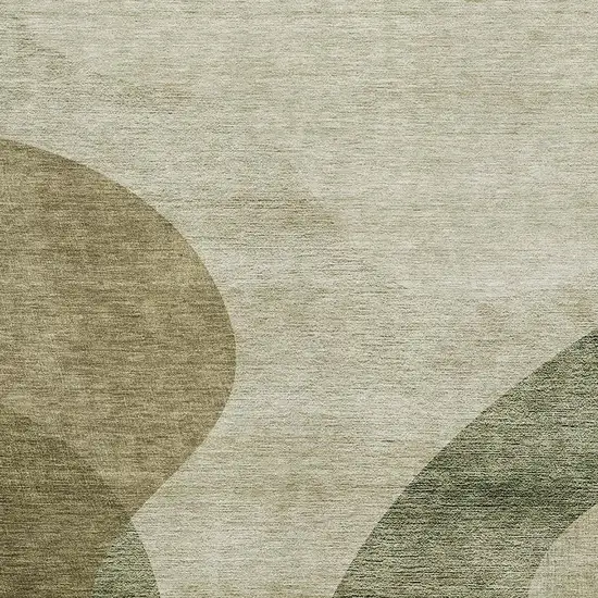 Beige And Olive Green Geometric Washable Area Rug With UV Protection Photo 3