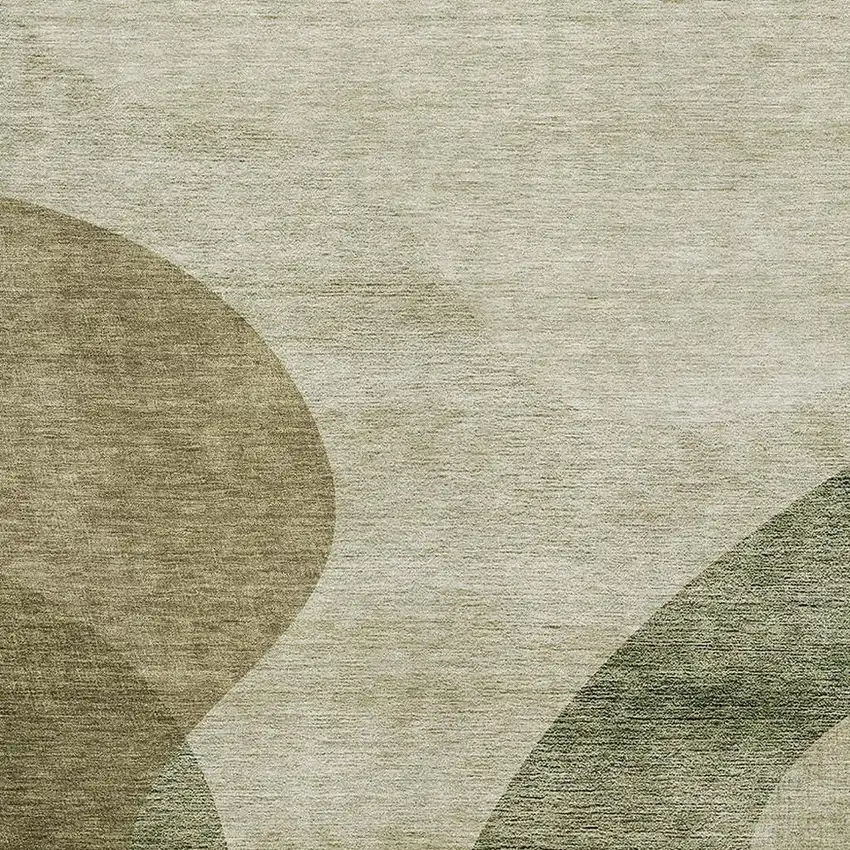 Beige And Olive Green Geometric Washable Area Rug With UV Protection Photo 3