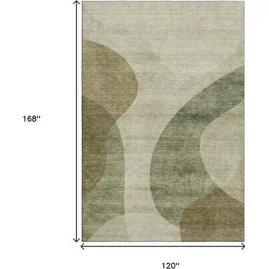 Beige And Olive Green Geometric Washable Area Rug With UV Protection Photo 3
