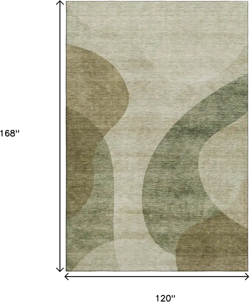Beige And Olive Green Geometric Washable Area Rug With UV Protection Photo 3