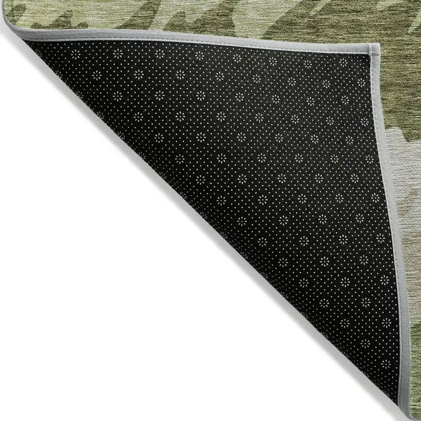 Beige And Olive Green Striped Washable Indoor Outdoor Area Rug Photo 3
