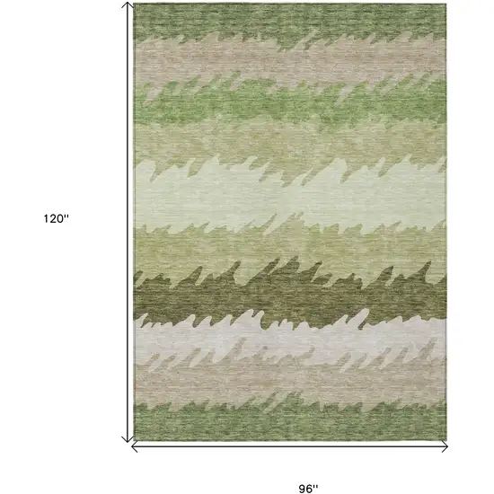 Beige And Olive Green Striped Washable Indoor Outdoor Area Rug Photo 3