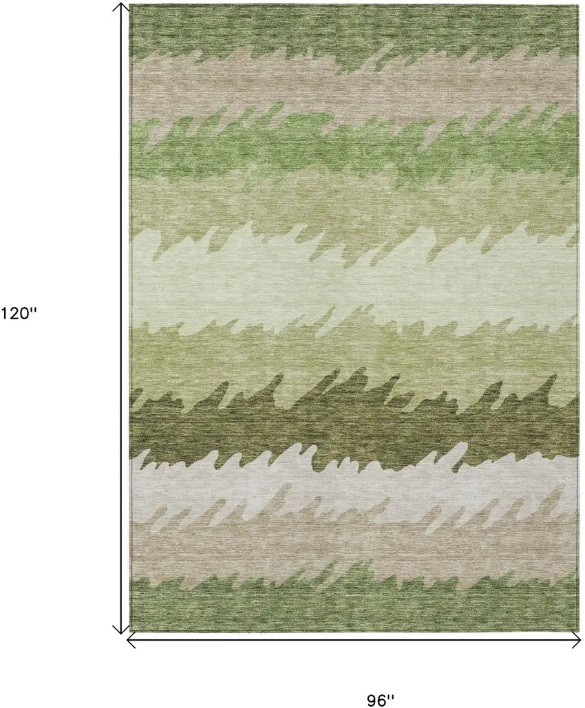 Beige And Olive Green Striped Washable Indoor Outdoor Area Rug Photo 3