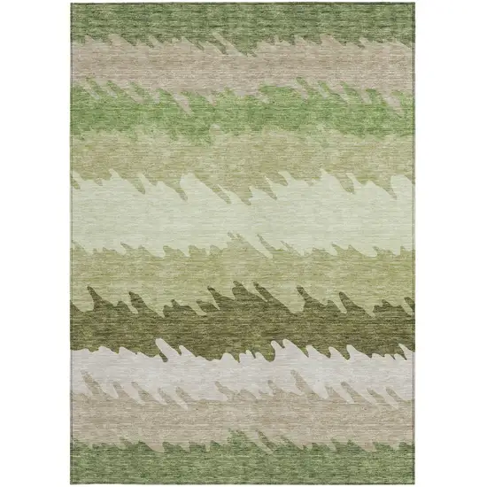 Beige And Olive Green Striped Washable Indoor Outdoor Area Rug Photo 5