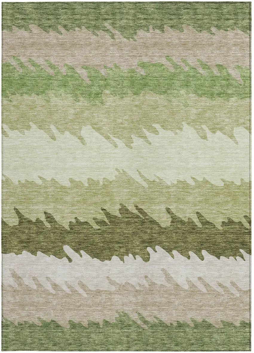 Beige And Olive Green Striped Washable Indoor Outdoor Area Rug Photo 5