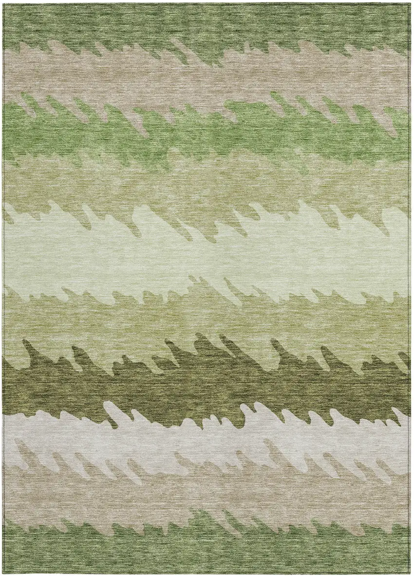 Beige And Olive Green Striped Washable Indoor Outdoor Area Rug Photo 5