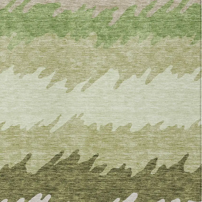 Beige And Olive Green Striped Washable Indoor Outdoor Area Rug Photo 4