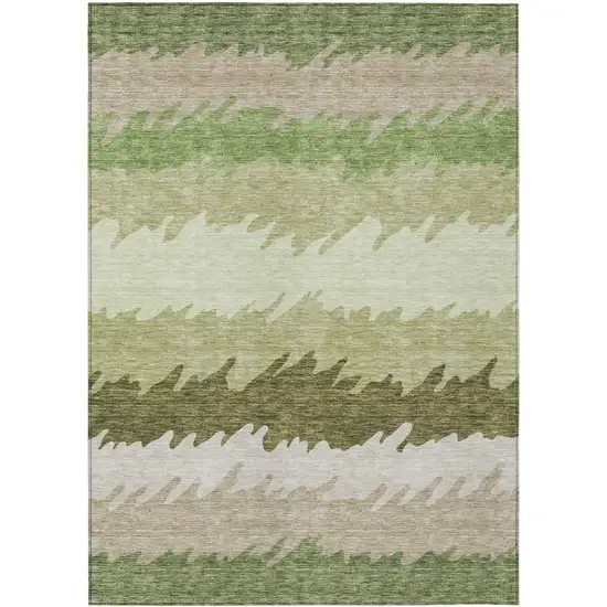 Beige And Olive Green Striped Washable Indoor Outdoor Area Rug Photo 1