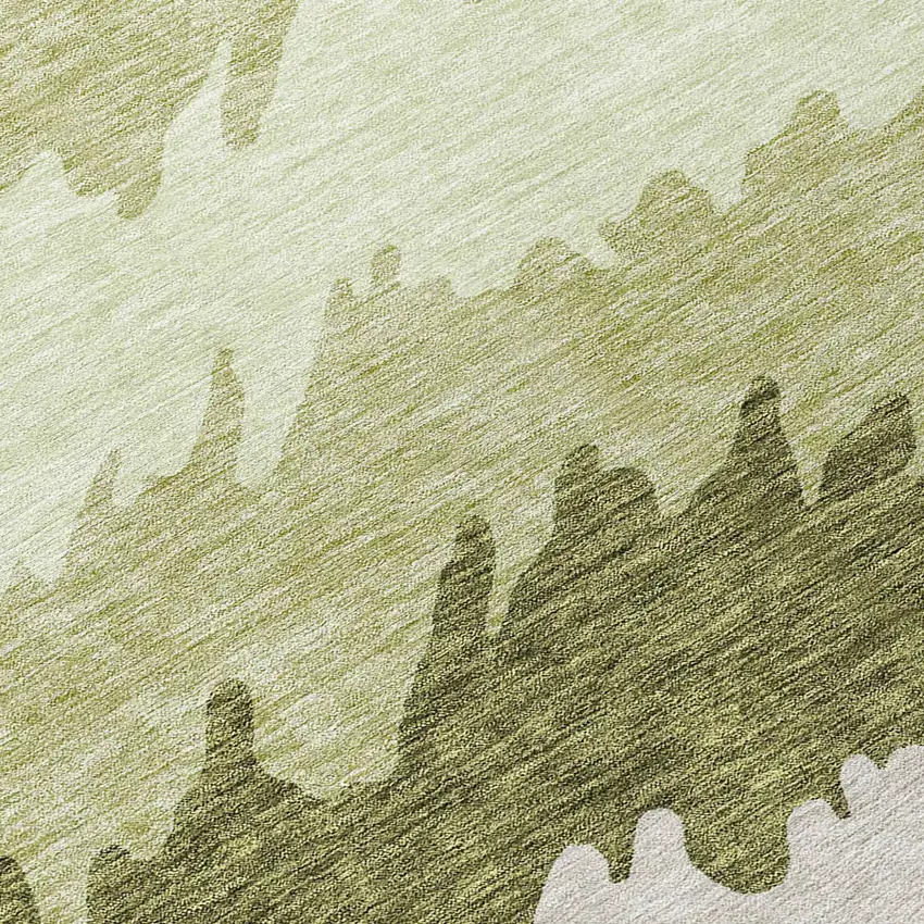 Beige And Olive Green Striped Washable Indoor Outdoor Area Rug Photo 7