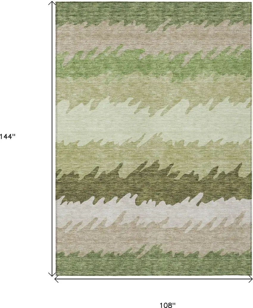 Beige And Olive Green Striped Washable Indoor Outdoor Area Rug Photo 3