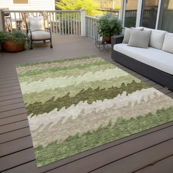 Beige And Olive Green Striped Washable Indoor Outdoor Area Rug Photo 9
