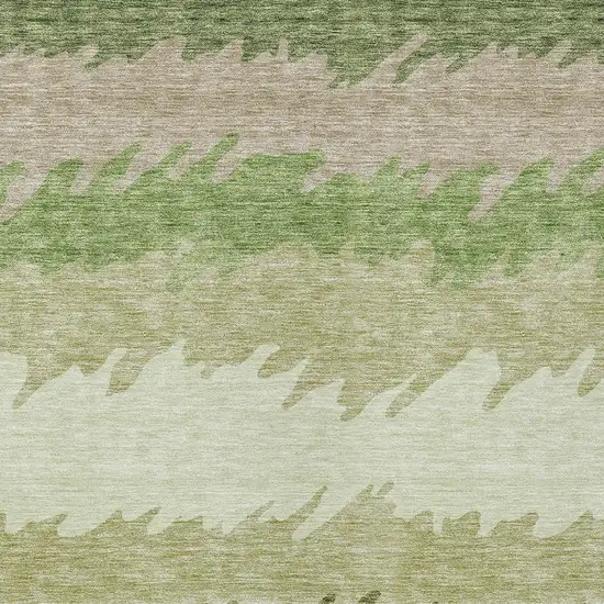 Beige And Olive Green Striped Washable Indoor Outdoor Area Rug Photo 5