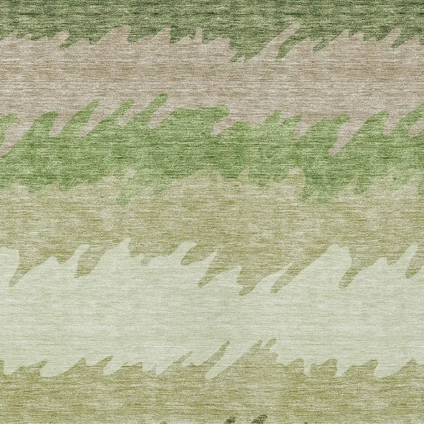 Beige And Olive Green Striped Washable Indoor Outdoor Area Rug Photo 5