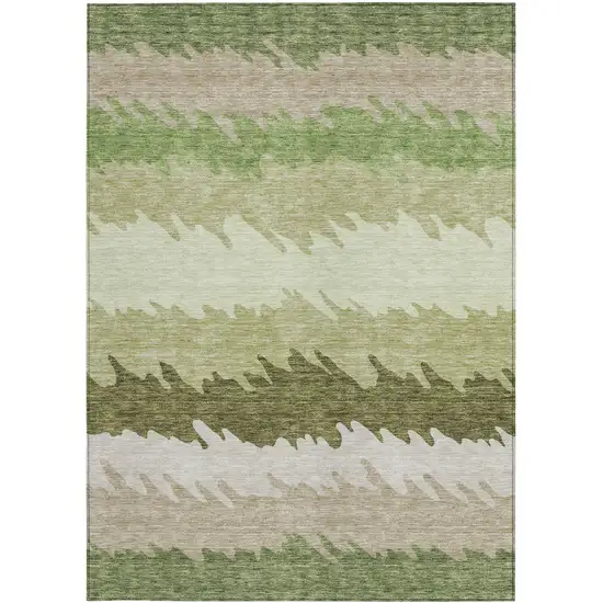 Beige And Olive Green Striped Washable Indoor Outdoor Area Rug Photo 4