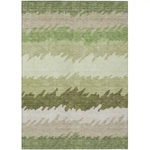 Photo of Beige And Olive Green Striped Washable Indoor Outdoor Area Rug