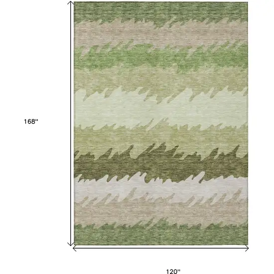 Beige And Olive Green Striped Washable Indoor Outdoor Area Rug Photo 9