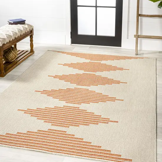 Beige And Orange Abstract Indoor Outdoor Area Rug Photo 5