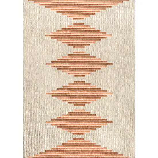 Beige And Orange Abstract Indoor Outdoor Area Rug Photo 2