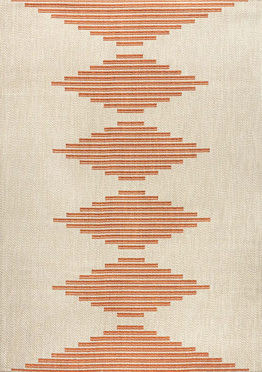 Beige And Orange Abstract Indoor Outdoor Area Rug Photo 2
