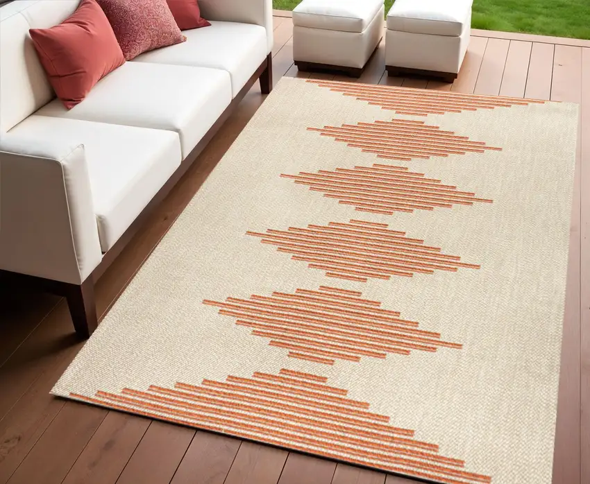 Beige And Orange Abstract Indoor Outdoor Area Rug Photo 1