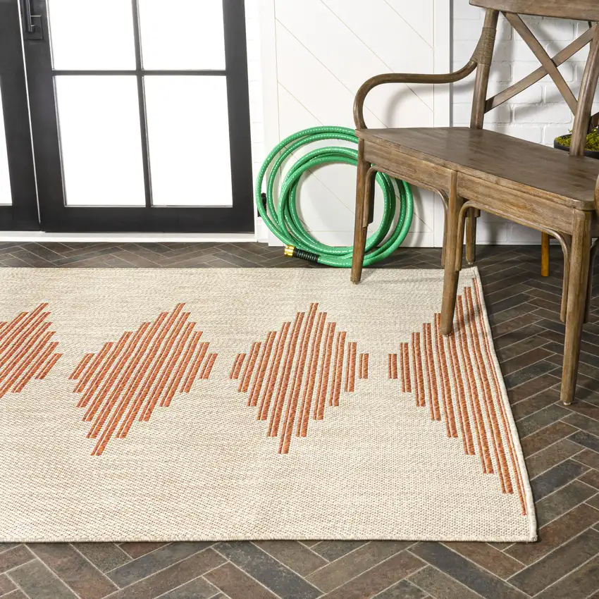 Beige And Orange Abstract Indoor Outdoor Area Rug Photo 9