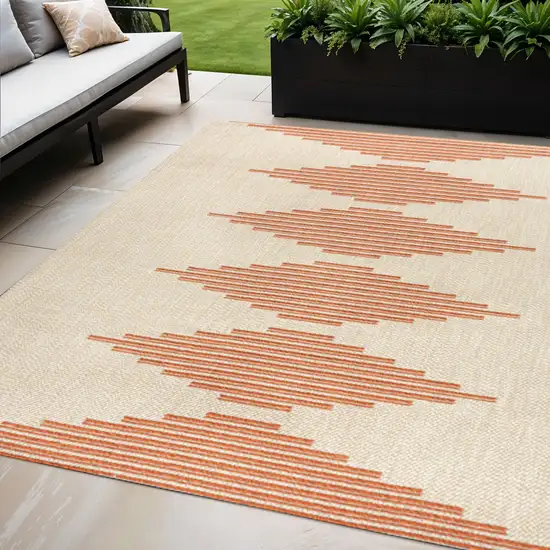 Beige And Orange Abstract Indoor Outdoor Area Rug Photo 1