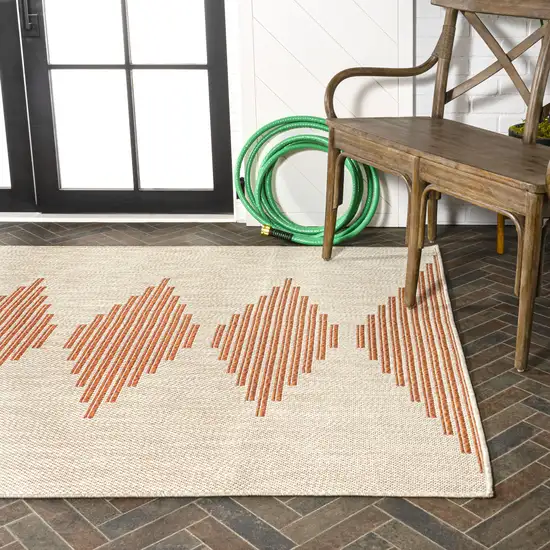 Beige And Orange Abstract Indoor Outdoor Area Rug Photo 9