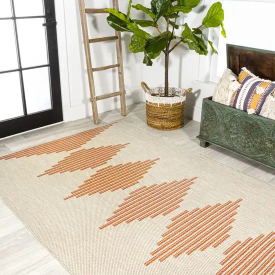 Beige And Orange Abstract Indoor Outdoor Area Rug Photo 7