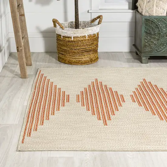 Beige And Orange Abstract Indoor Outdoor Area Rug Photo 6