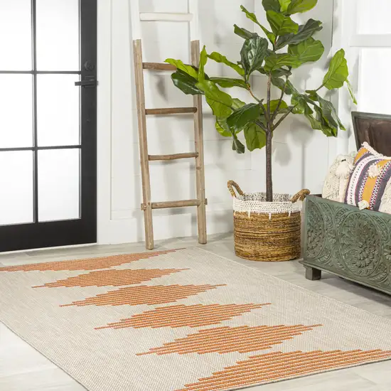 Beige And Orange Abstract Indoor Outdoor Area Rug Photo 8