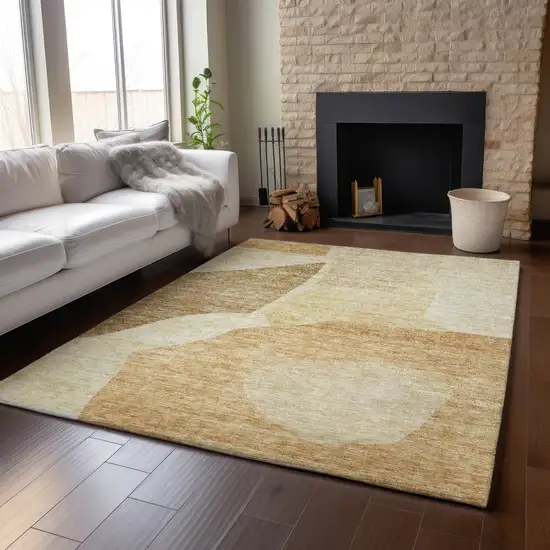Beige And Orange Abstract Washable Area Rug With UV Protection Photo 3