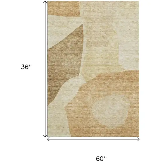 Beige And Orange Abstract Washable Area Rug With UV Protection Photo 3