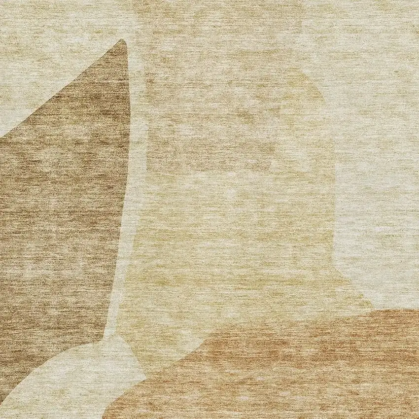 Beige And Orange Abstract Washable Area Rug With UV Protection Photo 7
