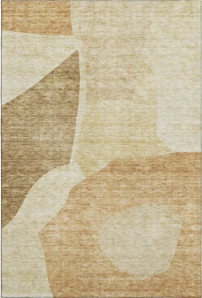 Beige And Orange Abstract Washable Area Rug With UV Protection Photo 4
