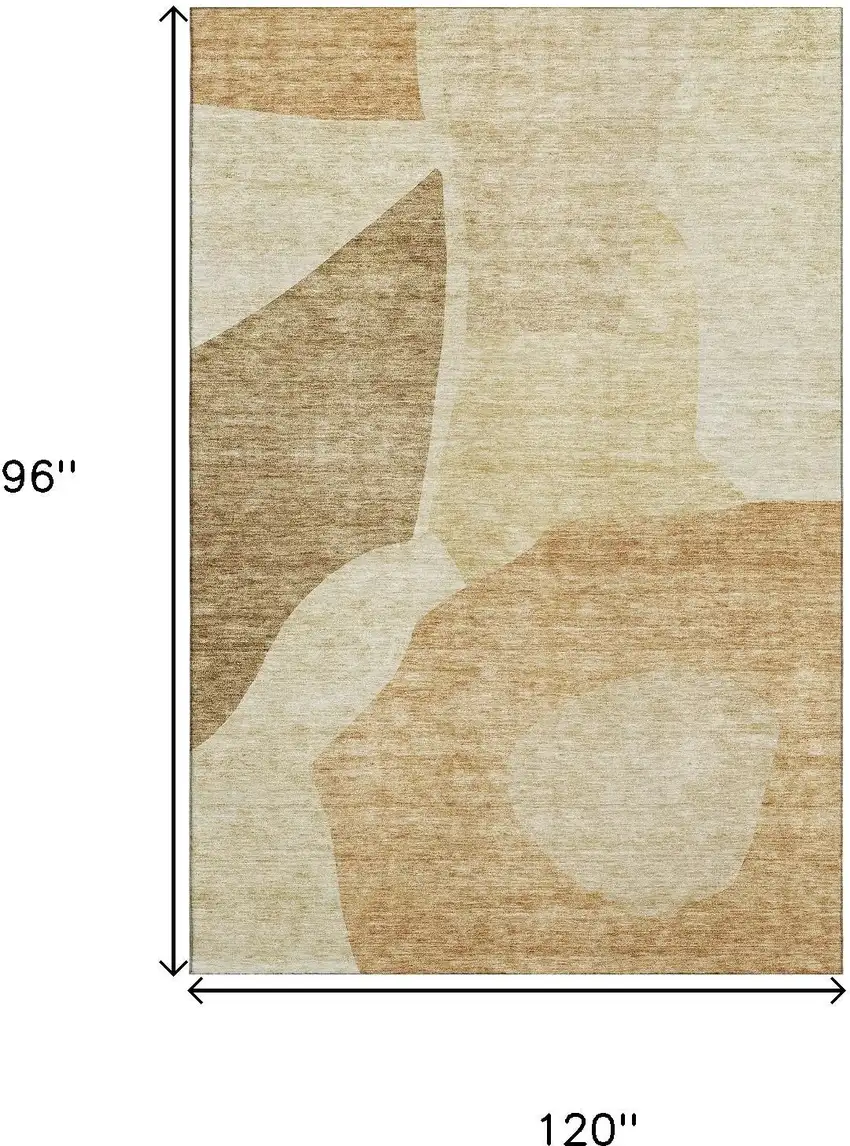 Beige And Orange Abstract Washable Area Rug With UV Protection Photo 3