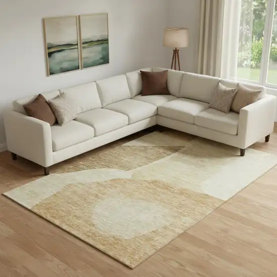 Beige And Orange Abstract Washable Area Rug With UV Protection Photo 1