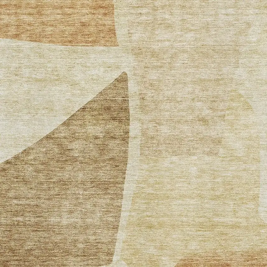 Beige And Orange Abstract Washable Area Rug With UV Protection Photo 4