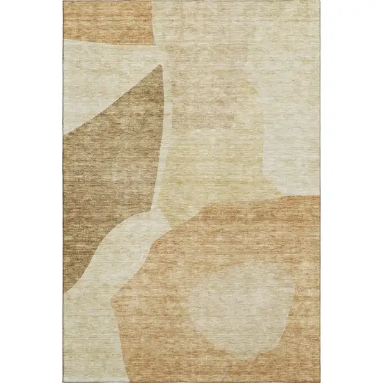 Beige And Orange Abstract Washable Area Rug With UV Protection Photo 4