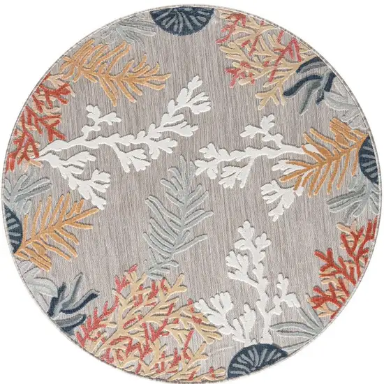 Beige And Orange Coral Round Rug Photo 3