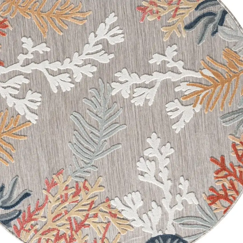 Beige And Orange Coral Round Rug Photo 2