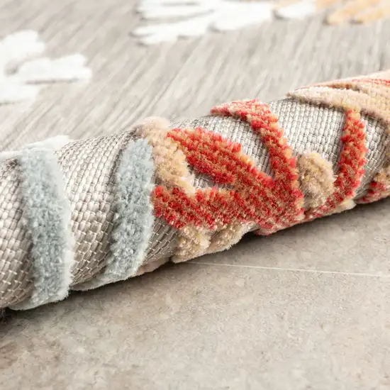 Beige And Orange Coral Round Rug Photo 9