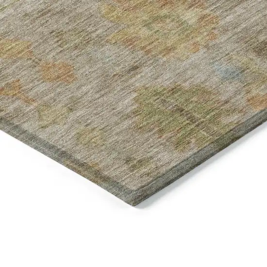 Beige And Orange Floral Washable Indoor Outdoor Area Rug Photo 7