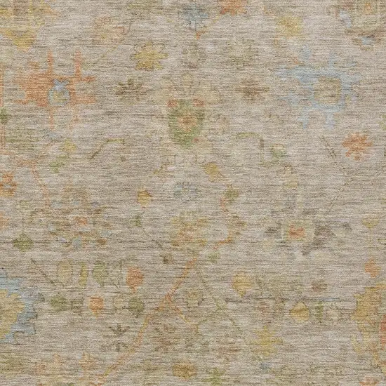 Beige And Orange Floral Washable Indoor Outdoor Area Rug Photo 3