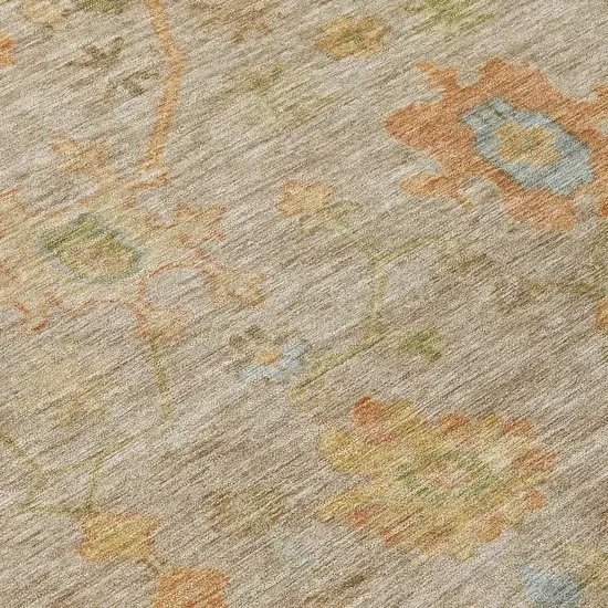 Beige And Orange Floral Washable Indoor Outdoor Area Rug Photo 9